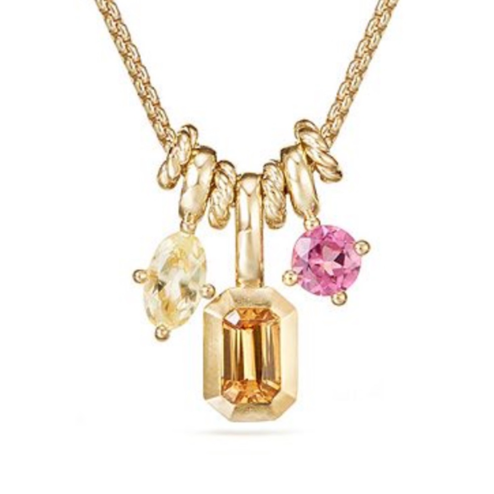 David Yurman 18k Gold Spessarite Garnet, Yellow Beryl, Pink Tourmaline Necklace